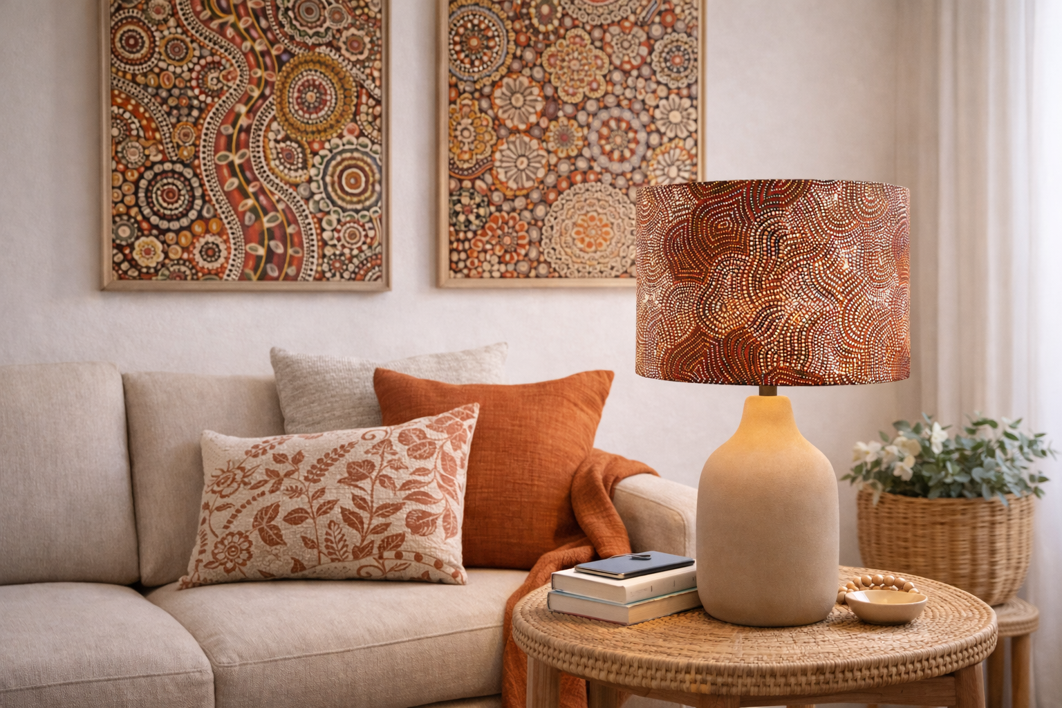 Aboriginal art Jukurrpa lampshade - handmade by Emotive Collection Australia