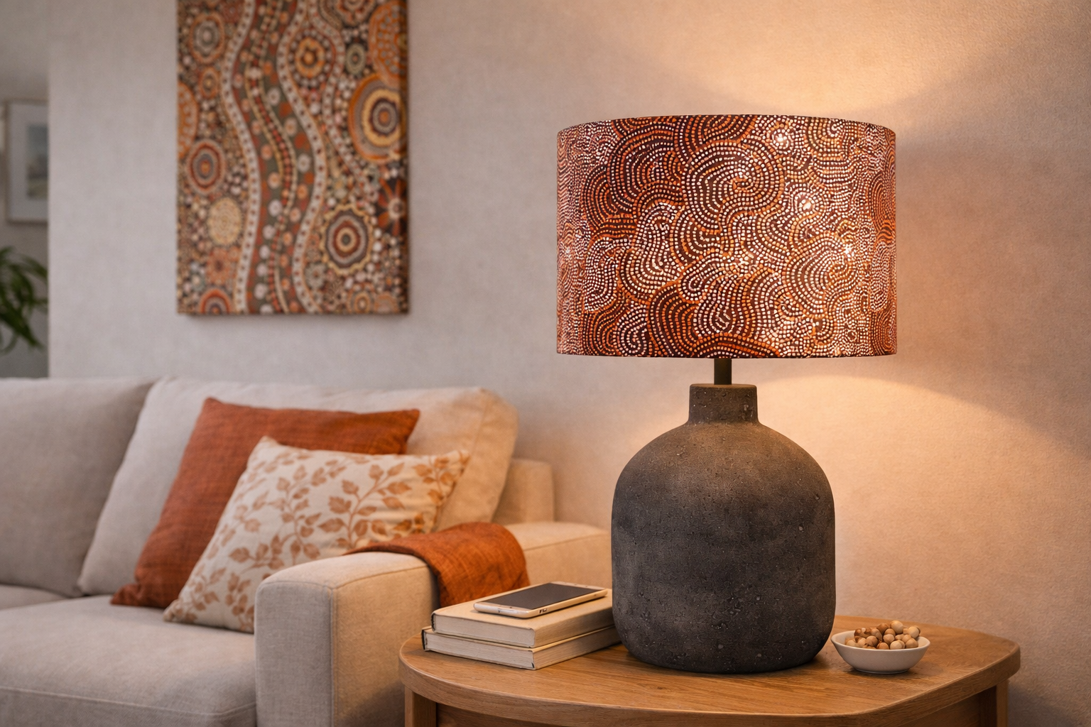 Aboriginal art Jukurrpa lampshade - handmade by Emotive Collection Australia