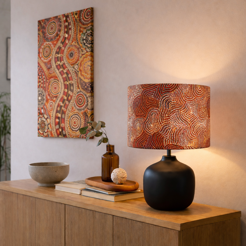 Aboriginal art Jukurrpa lampshade - handmade by Emotive Collection Australia