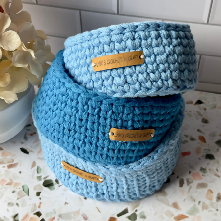 Handmade Crochet Blue Nesting Baskets