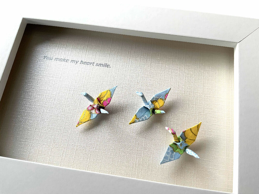 Framed inspiration quote and colourful cranes - I haven't been everywhere but it's on my list