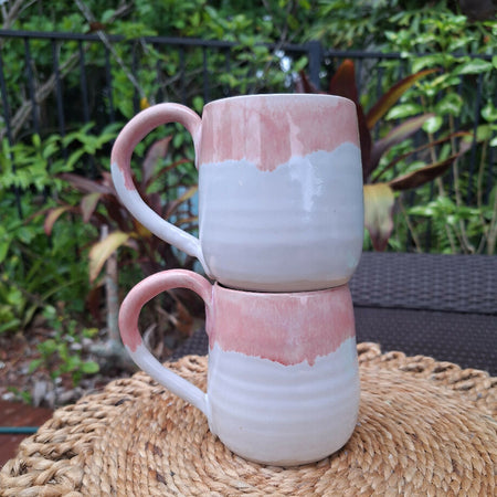 Coffee Mug - Pink and White Set of 2