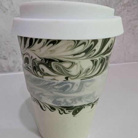 Ceramic Green Swirled Marbled Take Away Travel Pottery Cup - Large