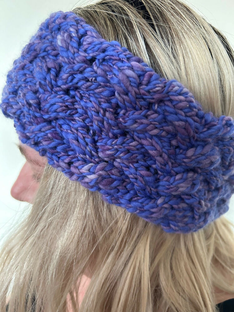 Hand knitted Wool Headband - Purple Passionfruit