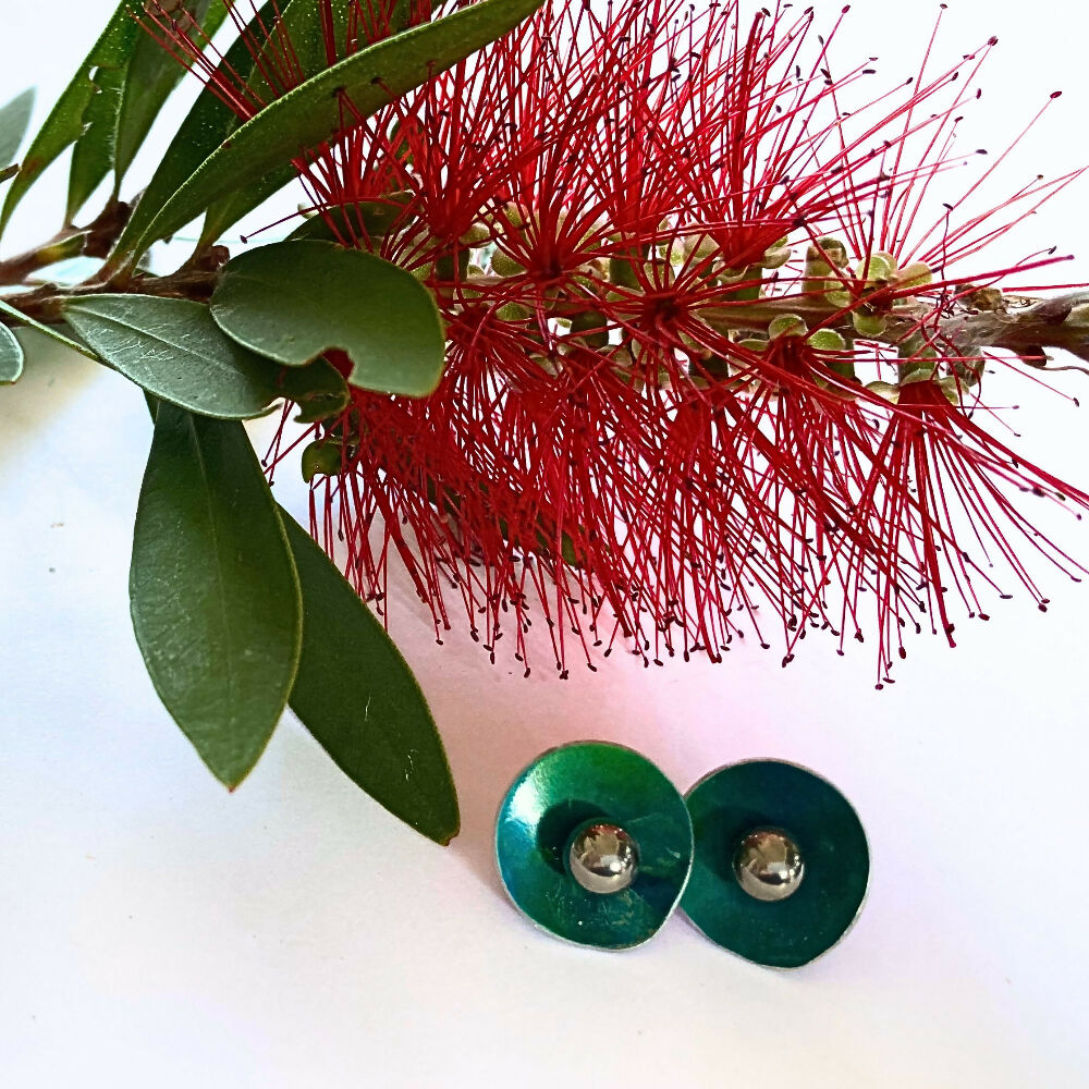 Anodised aluminium stud earrings hand printed and dyed - Colour and Alloy Collection