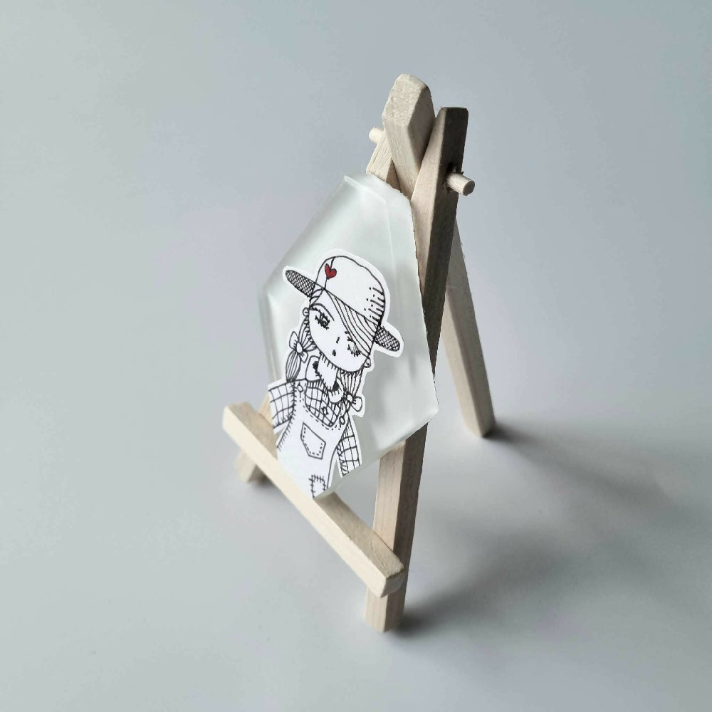 Headline Series : Original Character Line Art of a Woman on a Glass Tile