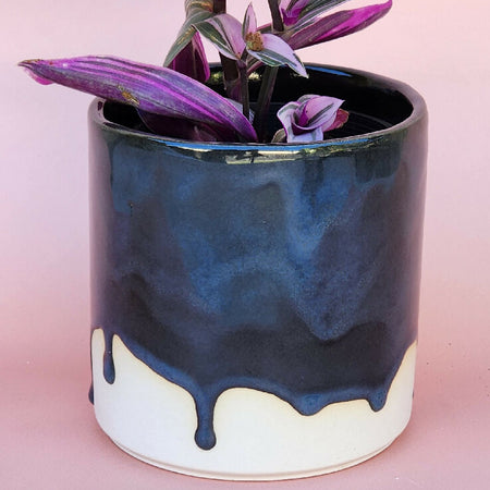 Handmade Ceramic Cover Pot - Variegated Blue Glaze