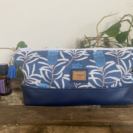 Essential Oil Purse - Banksia on Navy Blue/Navy Faux Leather Base