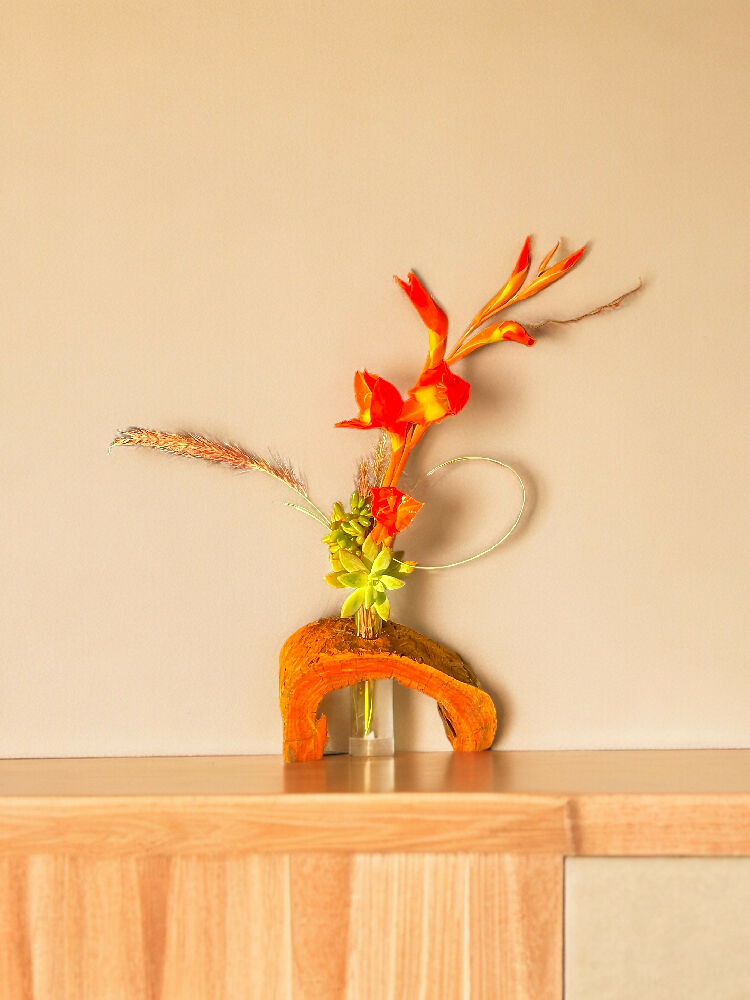 Rustic log vase - half