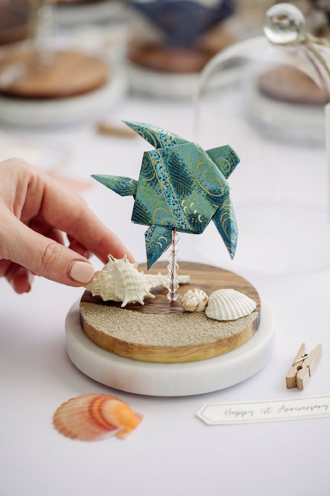 Green Turtle Origami Ornament ~ Paper Wedding Anniversary Gift