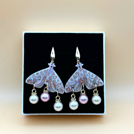 Enchanted Moth Earrings with Pearl Drops