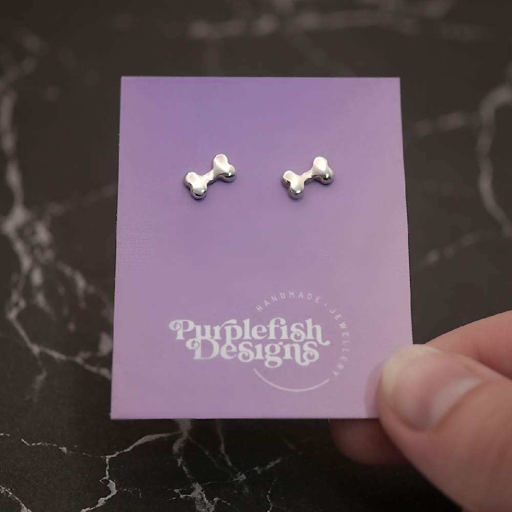 Bone Studs - Handmade Sterling Silver Dog Earrings by Purplefish Designs