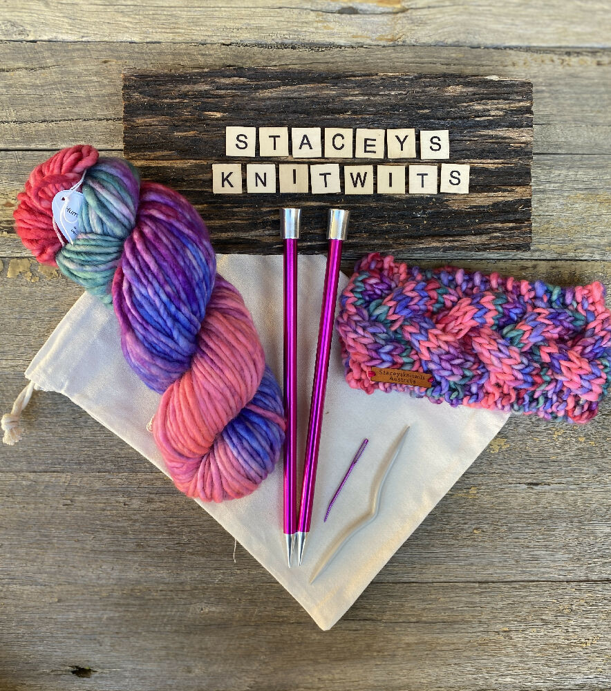 DIY Cable Headband Knitting Kit - Rainbow Merino