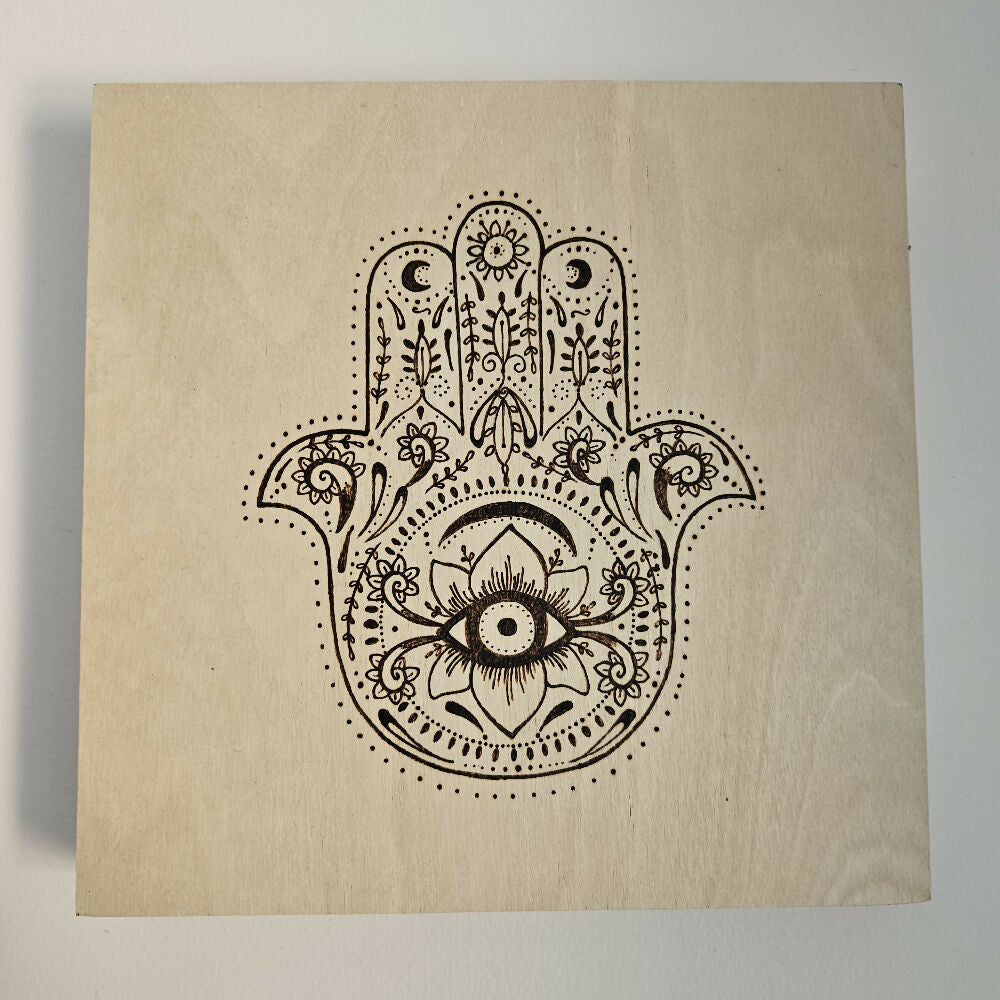 Wood Art Piece - The Mandala Series - 'Crescent Hamsa'