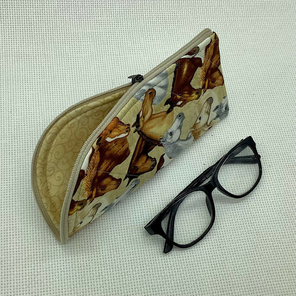 Horses curved top zip pouch for glasses, phones, handbag organiser, etc.