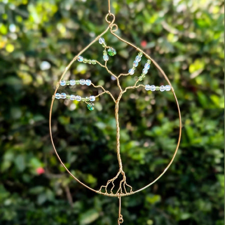 Delicate beaded suncatcher set | minimalist style | green glass beads