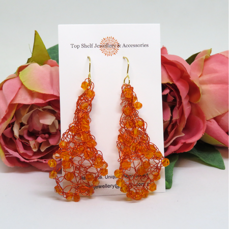 Tangerine Orange Crochet Wire 'Tulip' Earrings