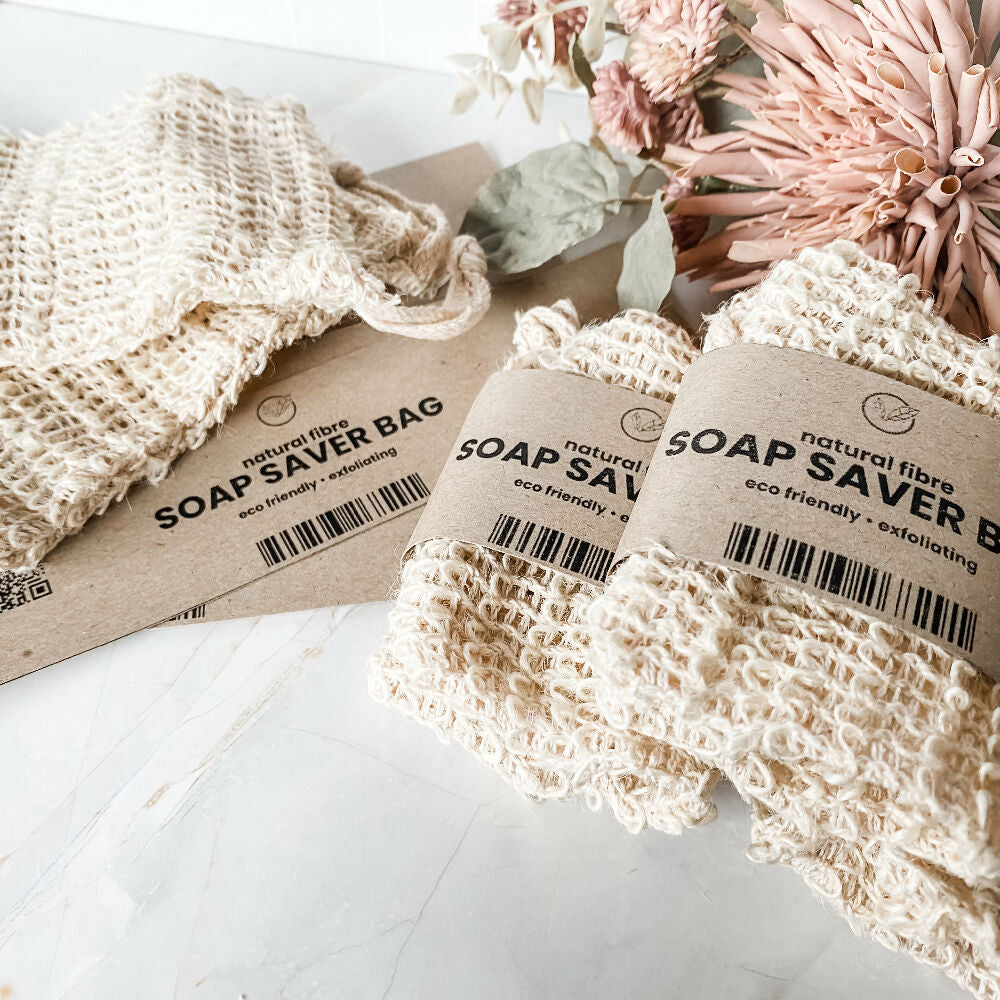 Natural Fibre Soap Saver Bag with Handmade Tag, Exfoliating Soap Pouch, Zero Waste Soap Bag