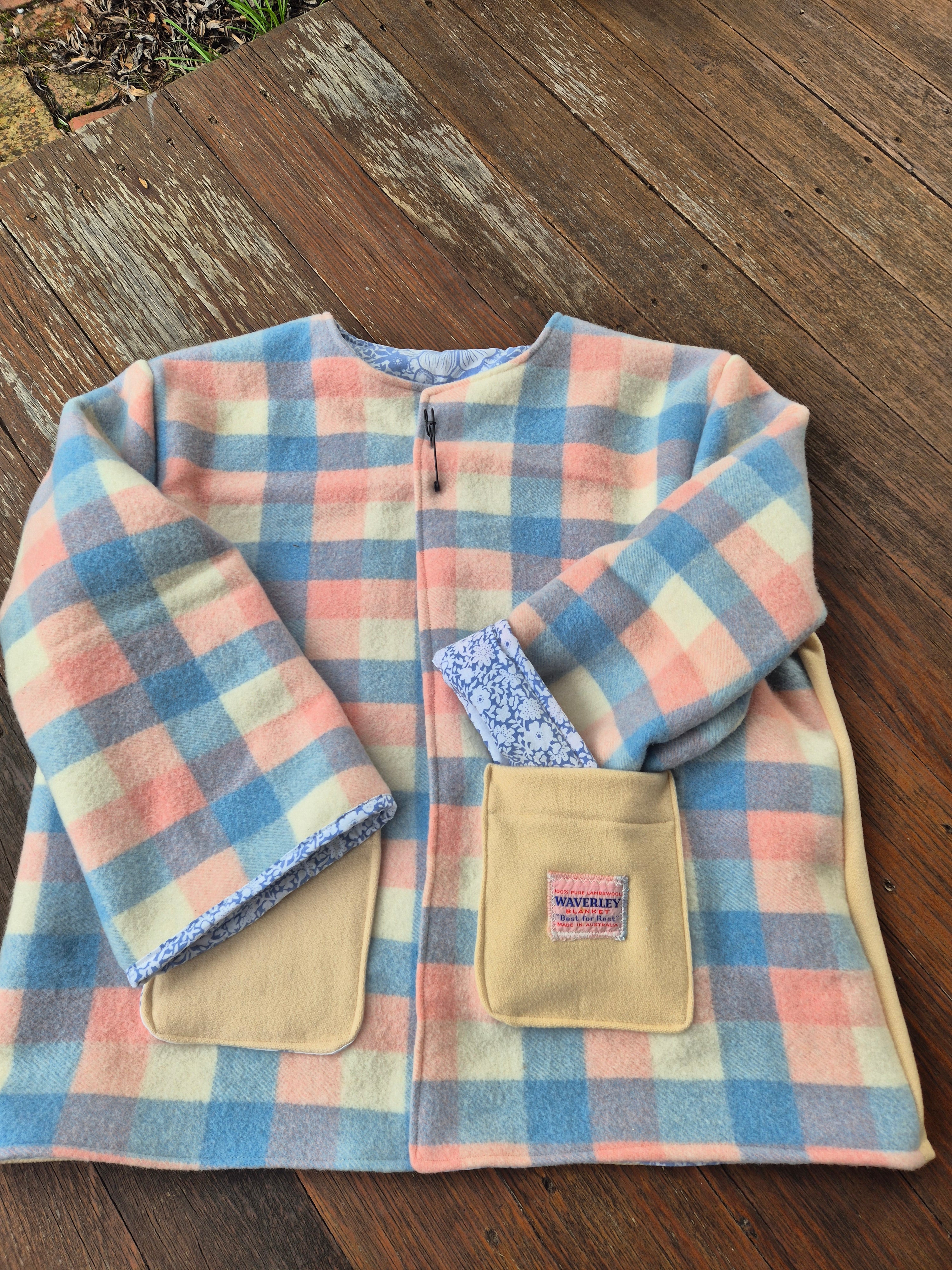 Upcycled woollen blanket jacket size 12