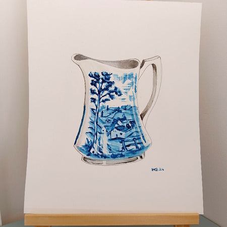 Blue Transferware Jug Original Painting