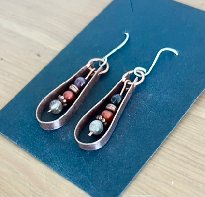 Earthy Elegant Copper and Gemstone Earrings
