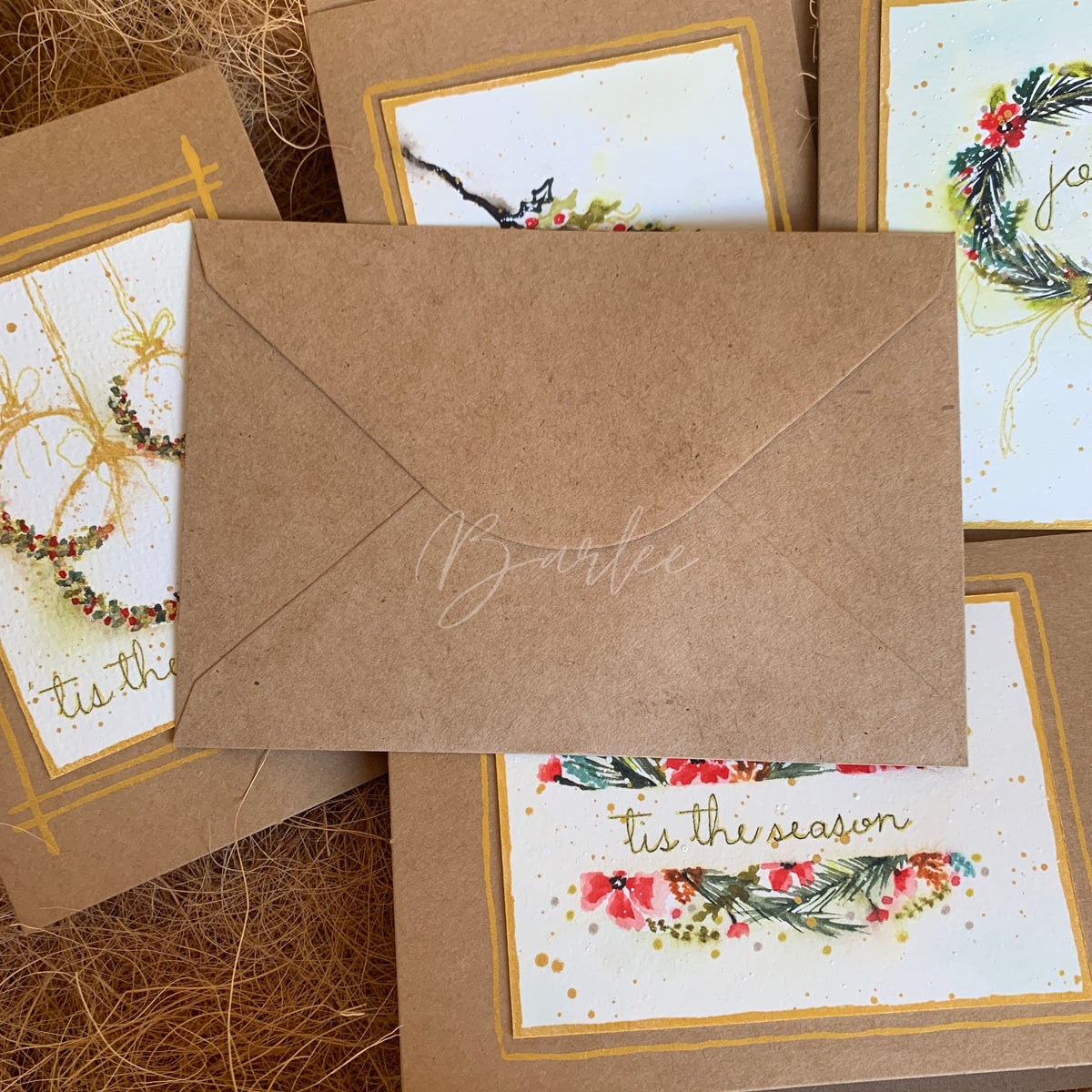 Set of 4 Hand-Painted Christmas Cards - One-of-a-Kind.