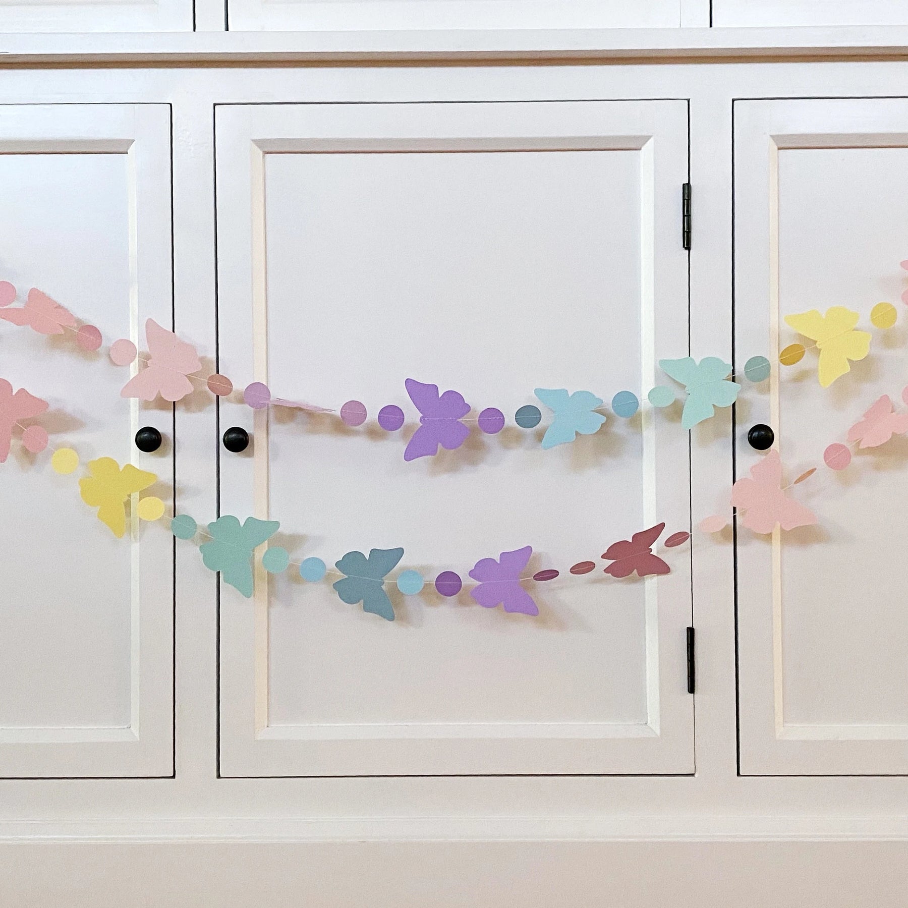 Pastel butterfly garland, birthday party decor.