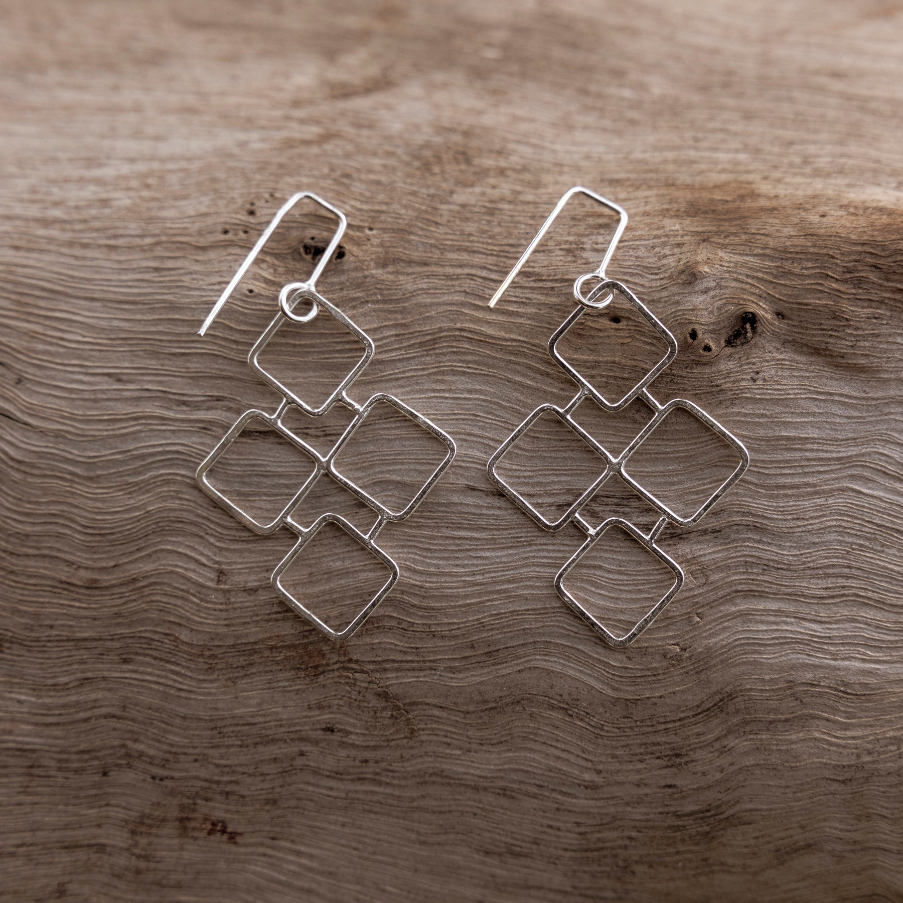 Sterling Silver Mosaic Earrings – Handmade Geometric Drop Earrings