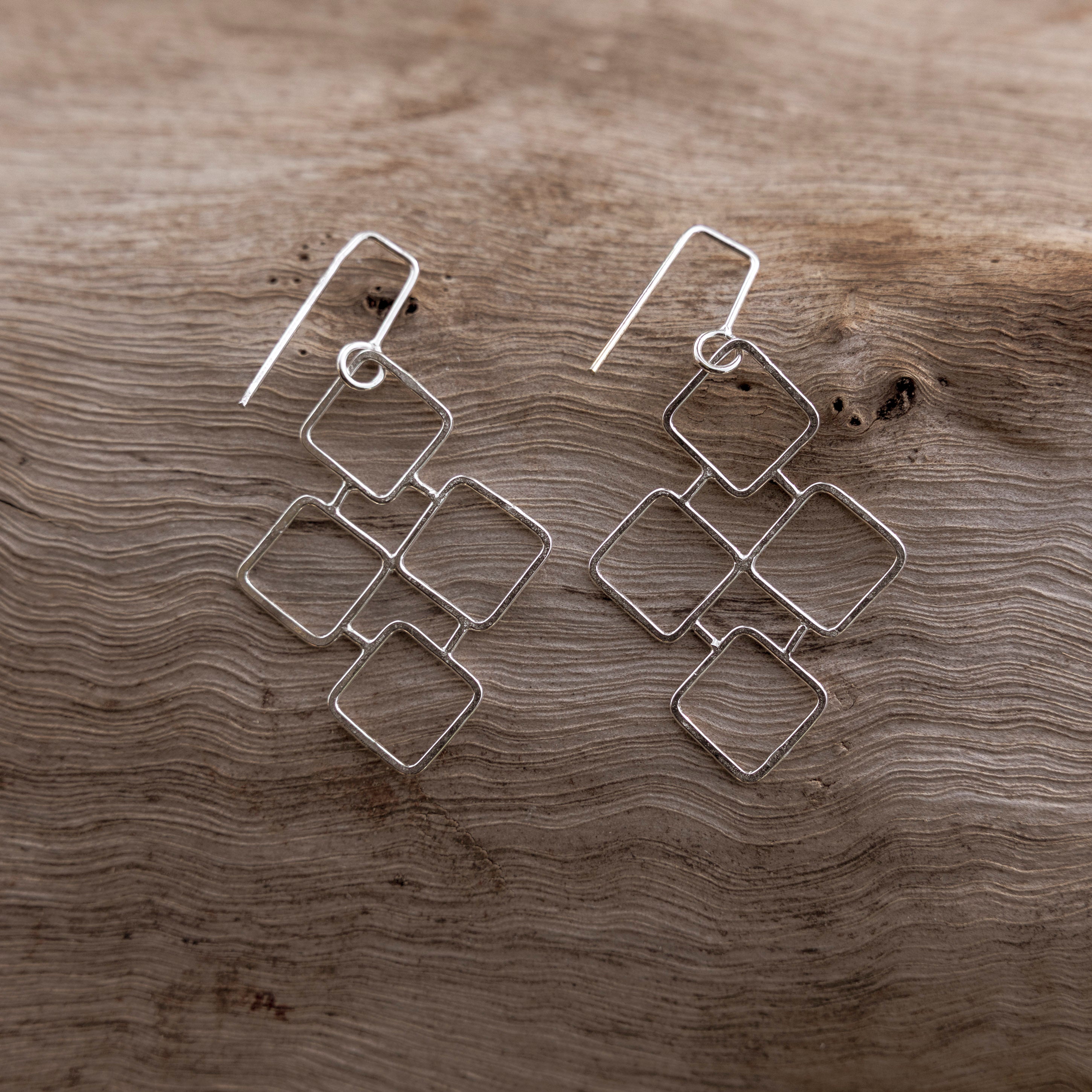 Sterling Silver Mosaic Earrings – Handmade Geometric Drop Earrings