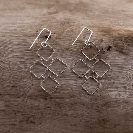 Sterling Silver Mosaic Earrings – Handmade Geometric Drop Earrings
