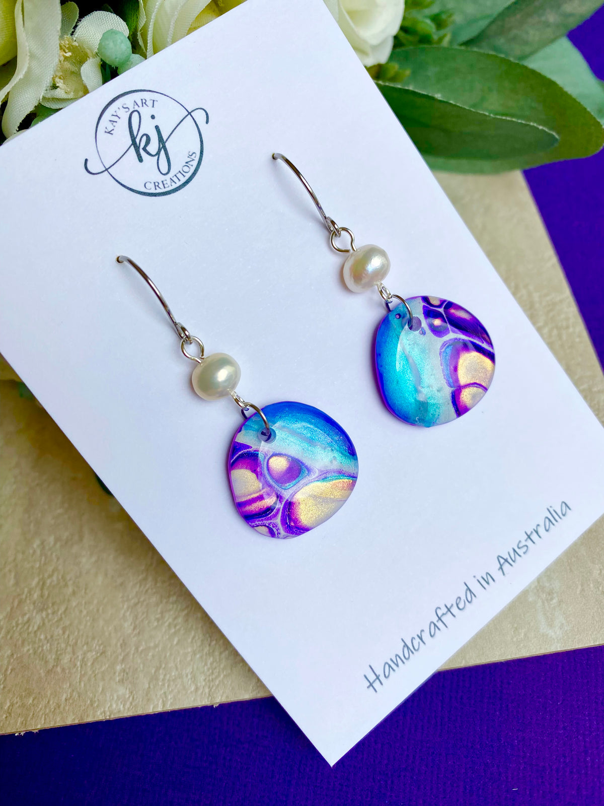 Freshwater Pearls and Original Art Earrings