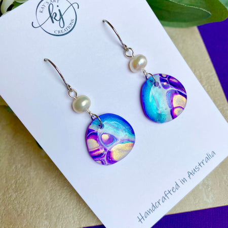 Freshwater Pearls and Original Art Earrings