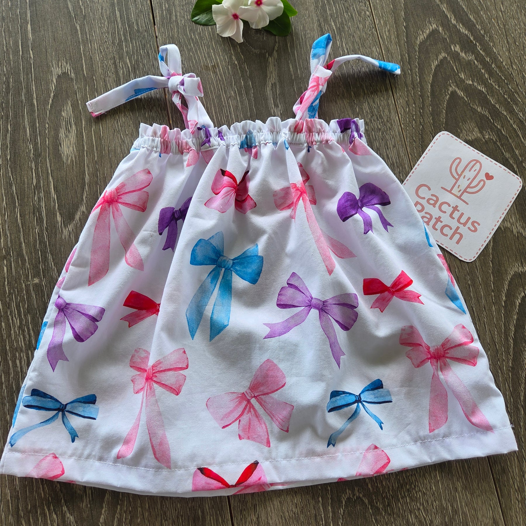"Beautiful Bows" Dress, Bloomers, Bow & Sunhat - 3-6 Months