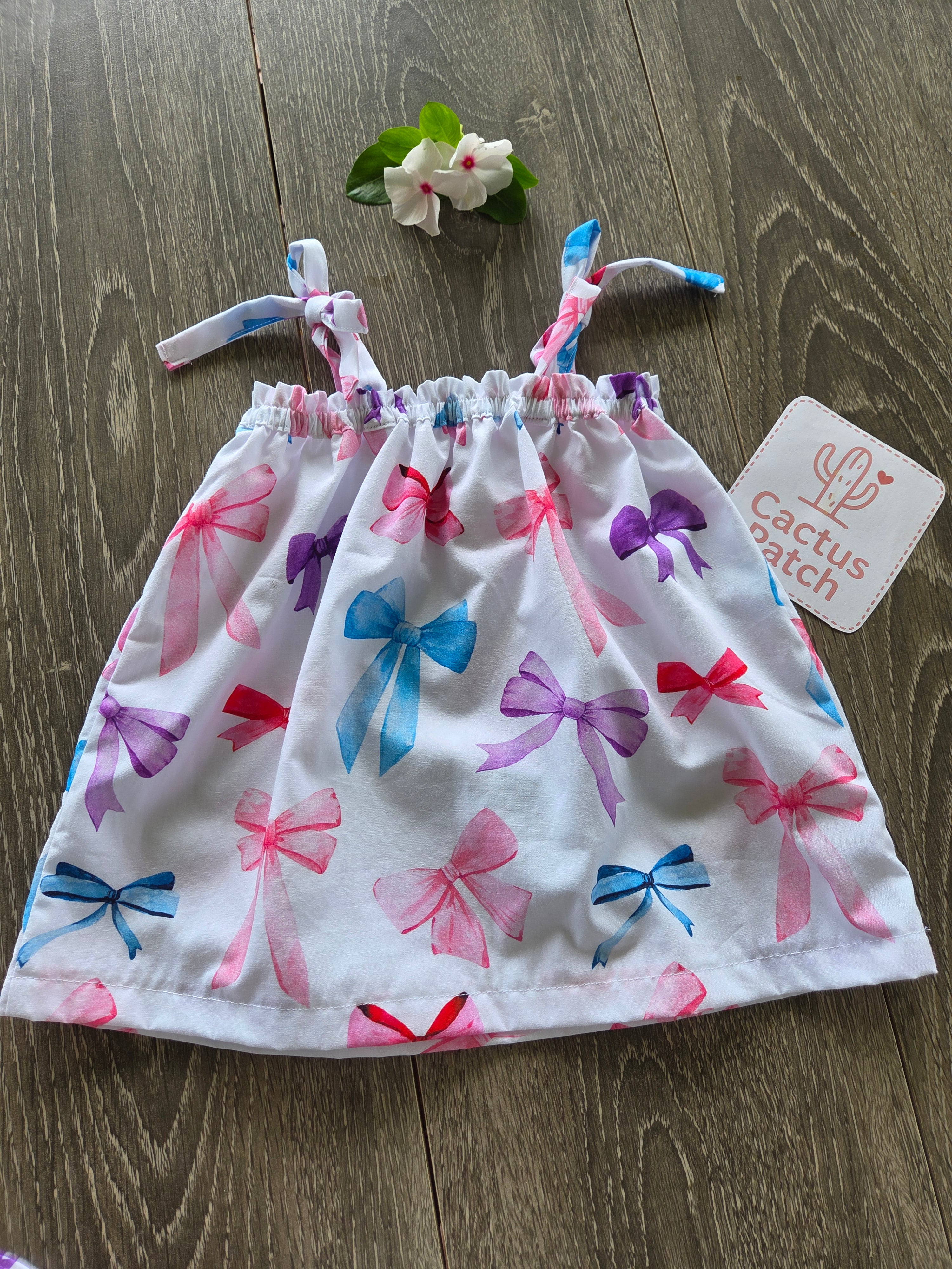 "Beautiful Bows" Dress, Bloomers, Bow & Sunhat - 3-6 Months