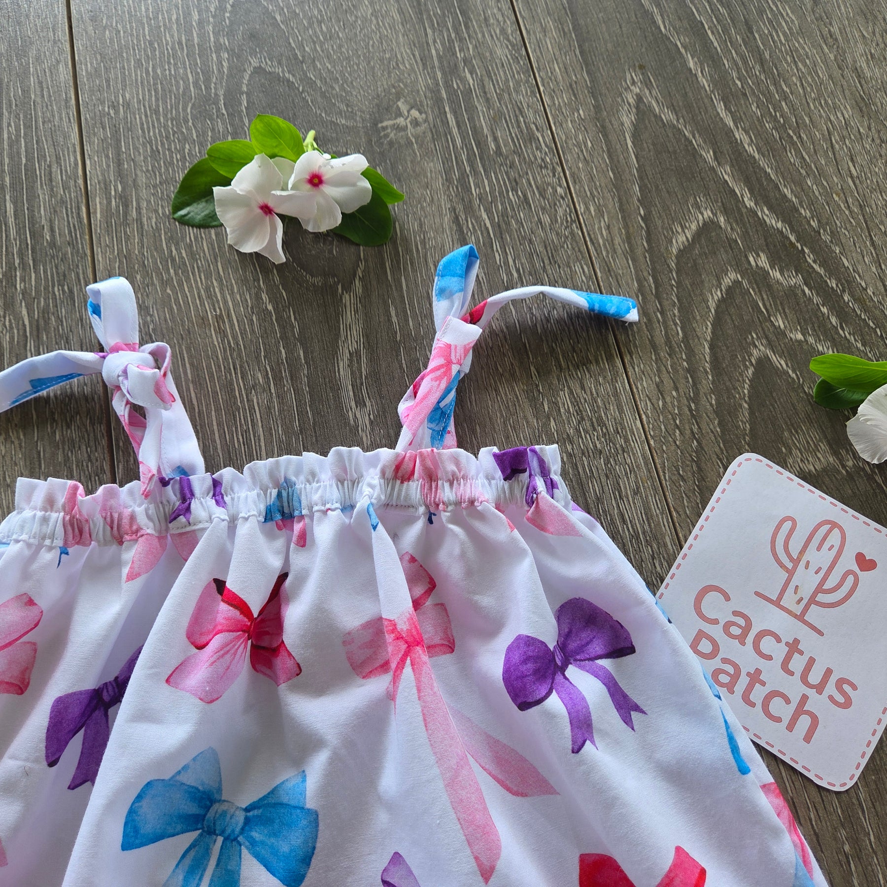 "Beautiful Bows" Dress, Bloomers, Bow & Sunhat - 3-6 Months
