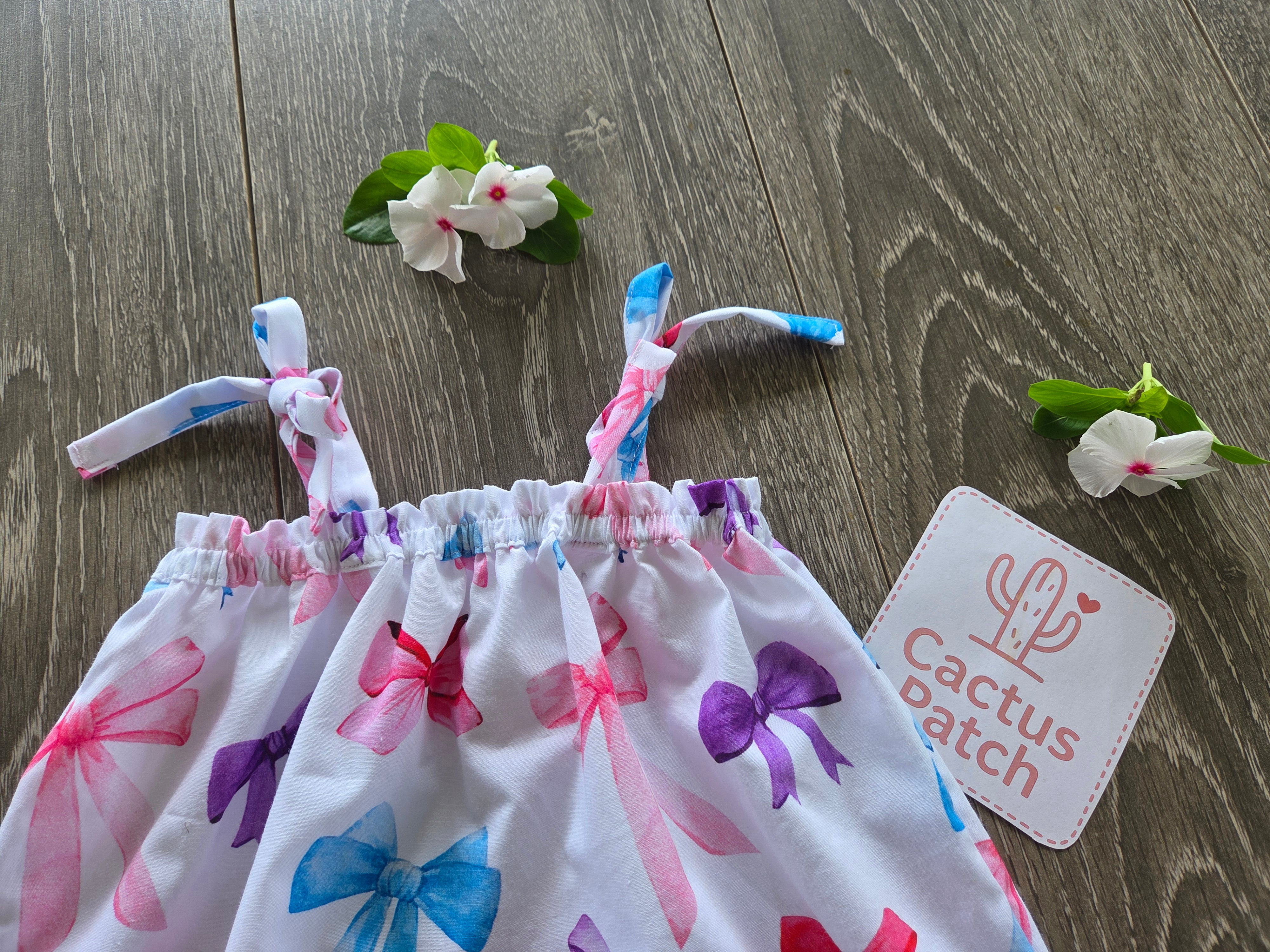 "Beautiful Bows" Dress, Bloomers, Bow & Sunhat - 3-6 Months
