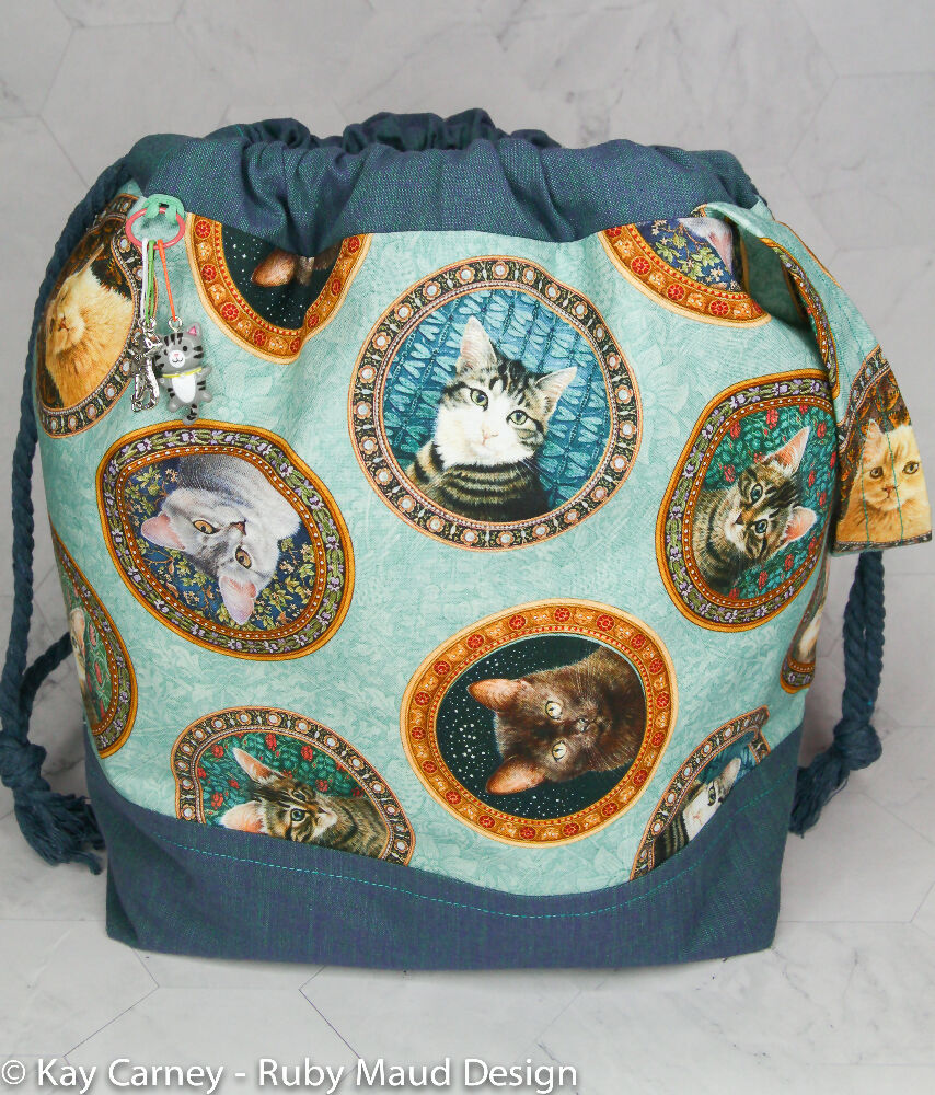 Large Knitting Project Bag - Cat Portraits