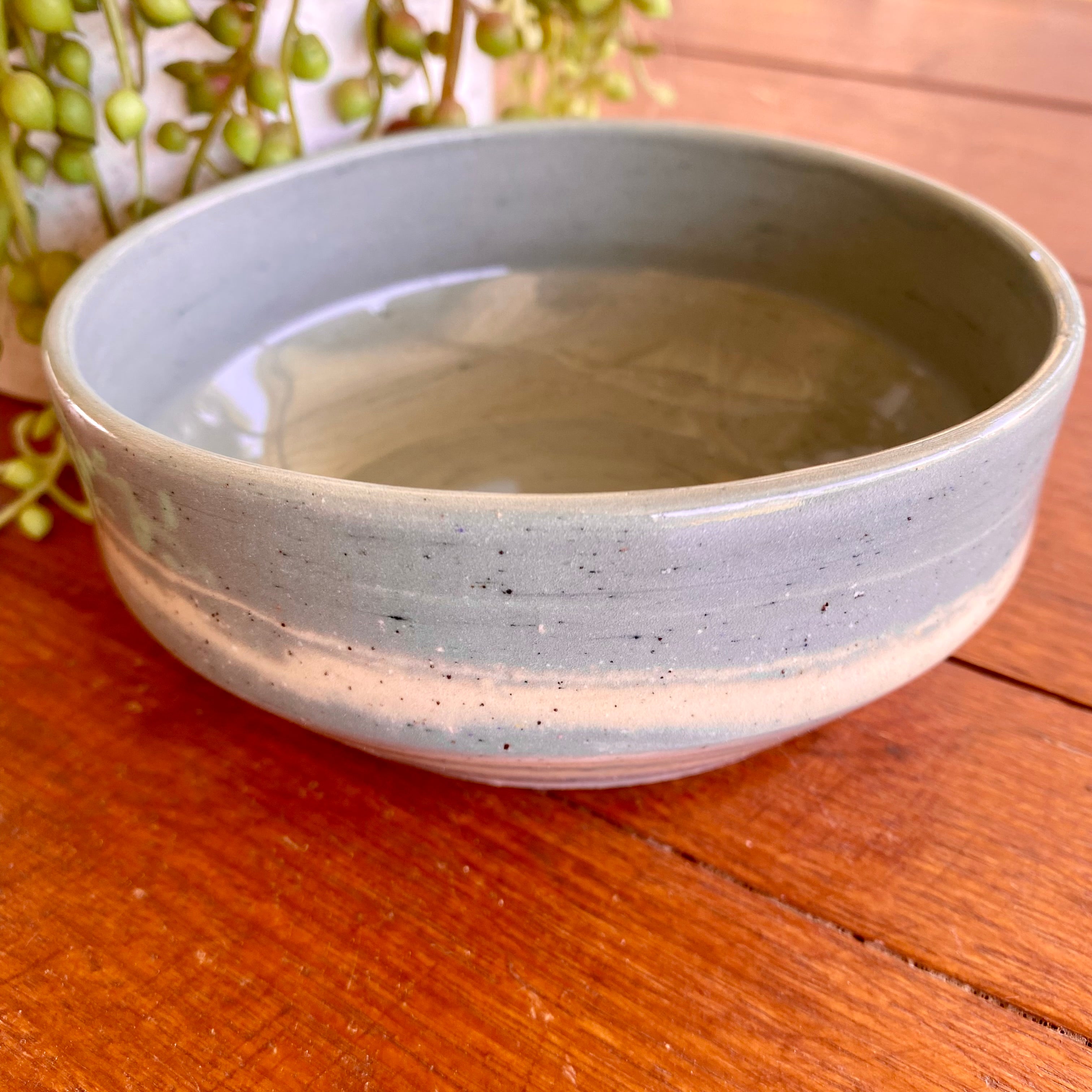 Ceramic Granola Bowl|Marbled Blue & White|Handmade Pottery
