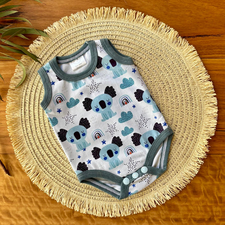 Baby Tank Bodysuit | Blue Koalas | Size premmie to 2 | Made to order