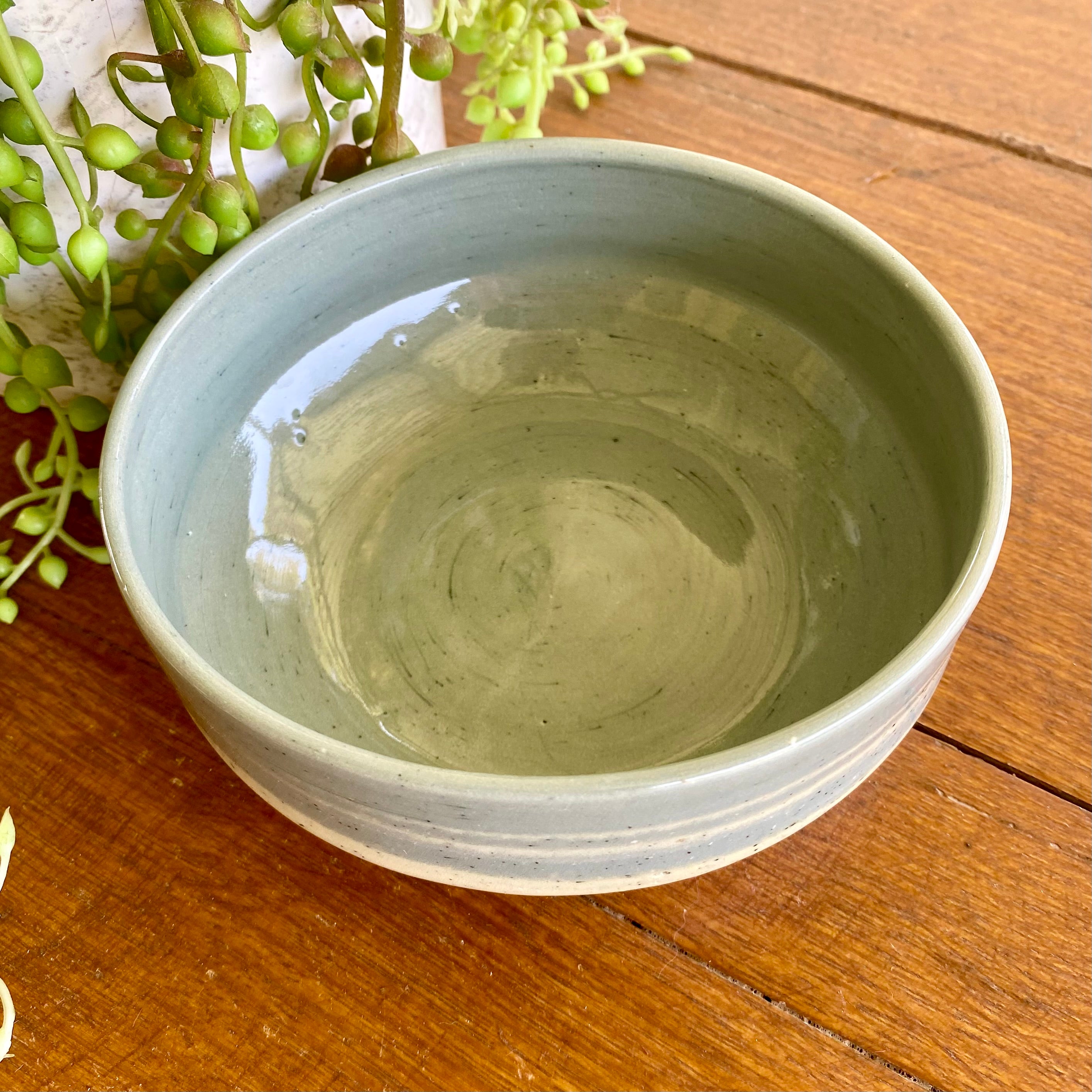 Ceramic Granola Bowl|Marbled Blue & White|Handmade Pottery