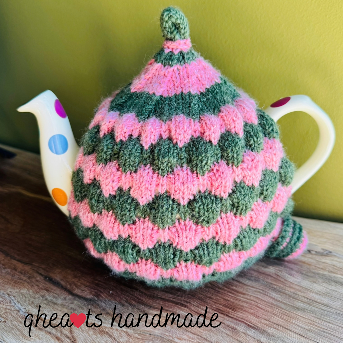 Teapot Cosy - Pink/Green - Alpaca/Merino -  4-6 cup