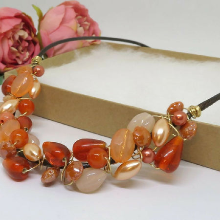 Shades of Orange Wire Wrapped Beaded Necklace