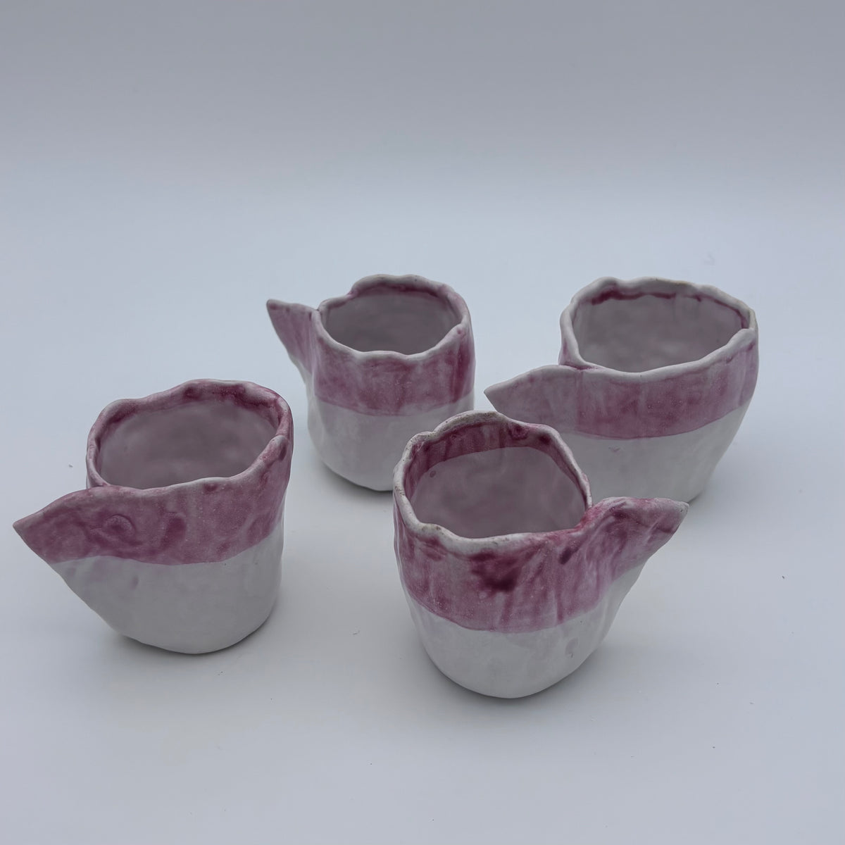 Handcrafted Unique Espresso Cups | Pinched Clay | White Pink