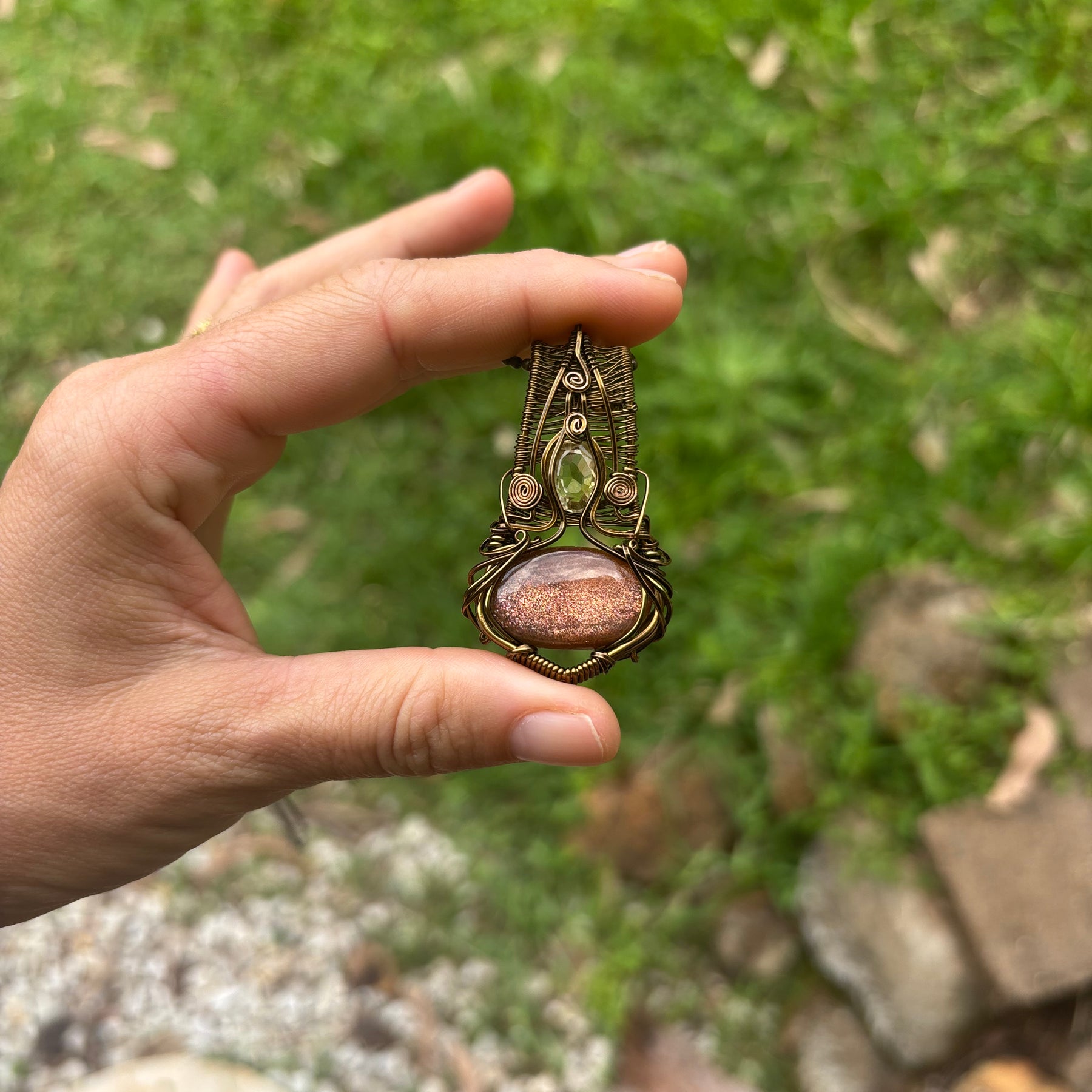 Natural Sunstone Citrine copper crystal pendant