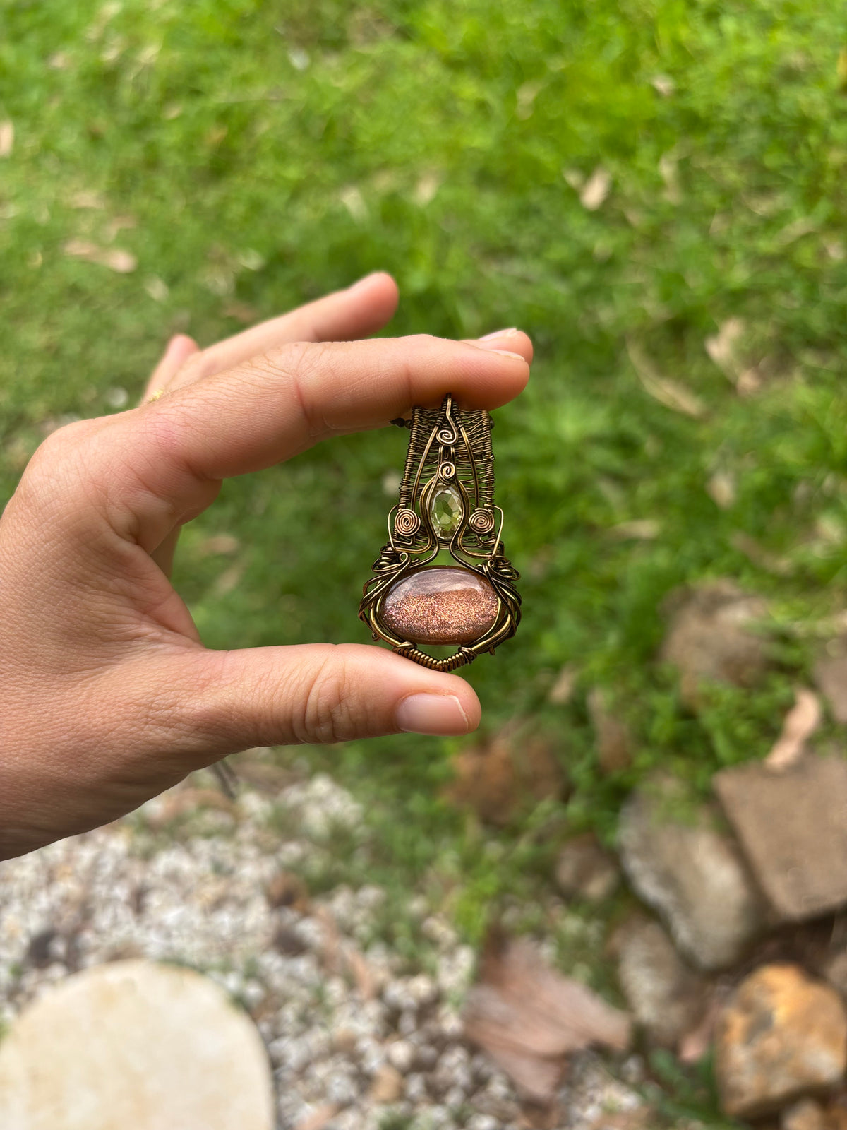 Natural Sunstone Citrine copper crystal pendant