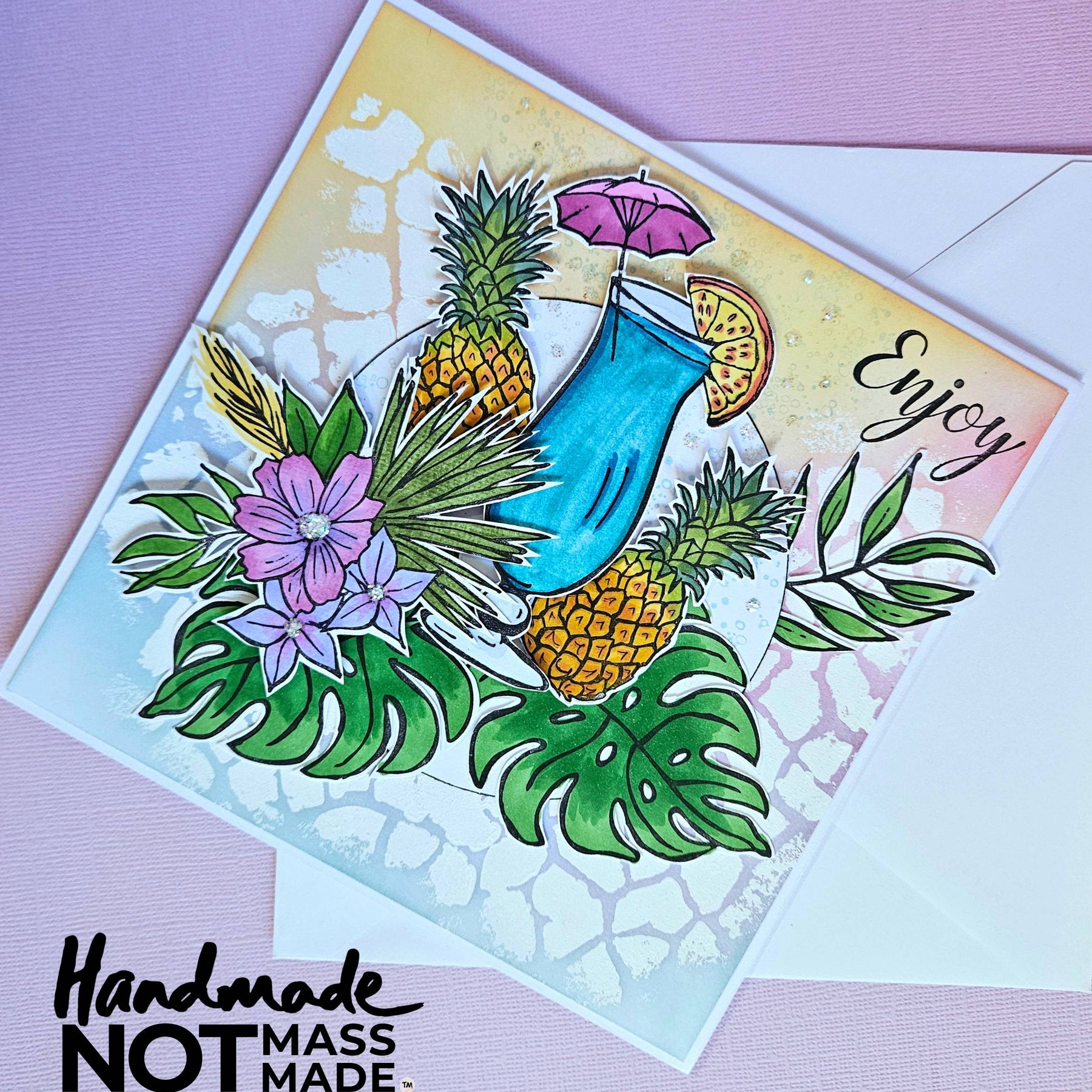 "Enjoy", tropical, holiday vibe, blank greeting card