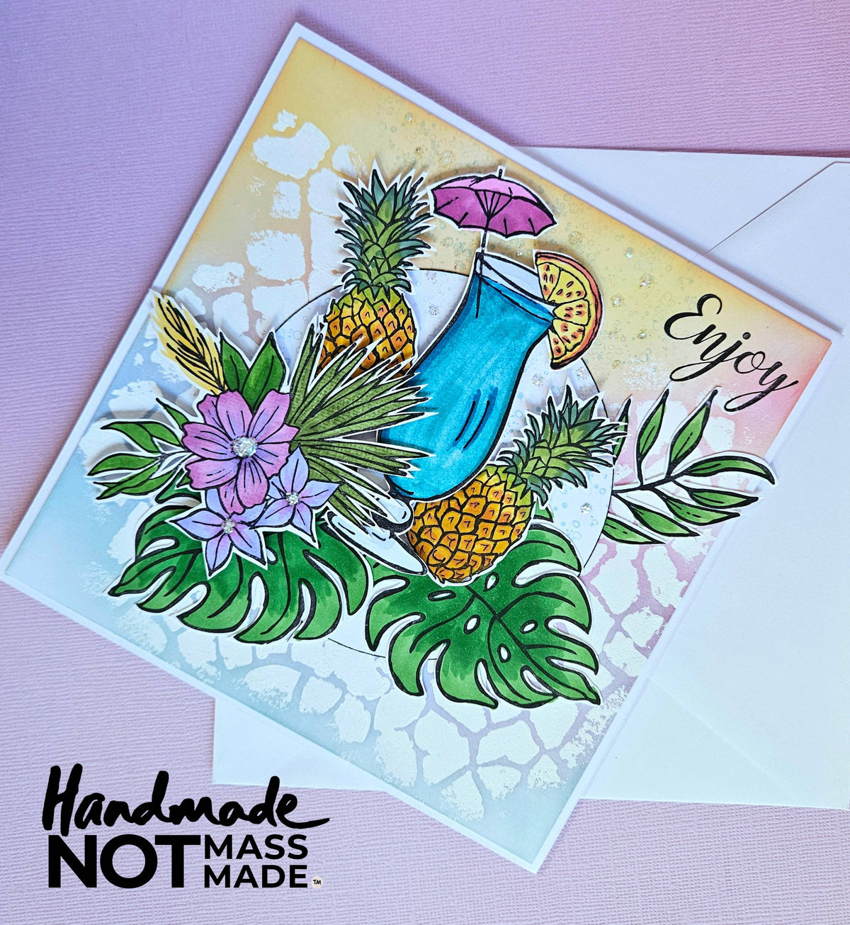 "Enjoy", tropical, holiday vibe, blank greeting card