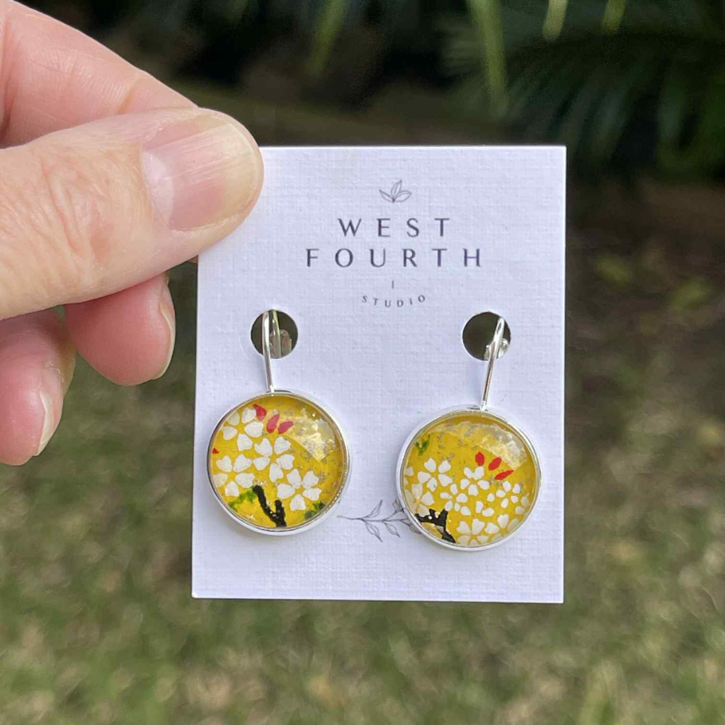 Yellow Earrings Handmade with Paper and Glass