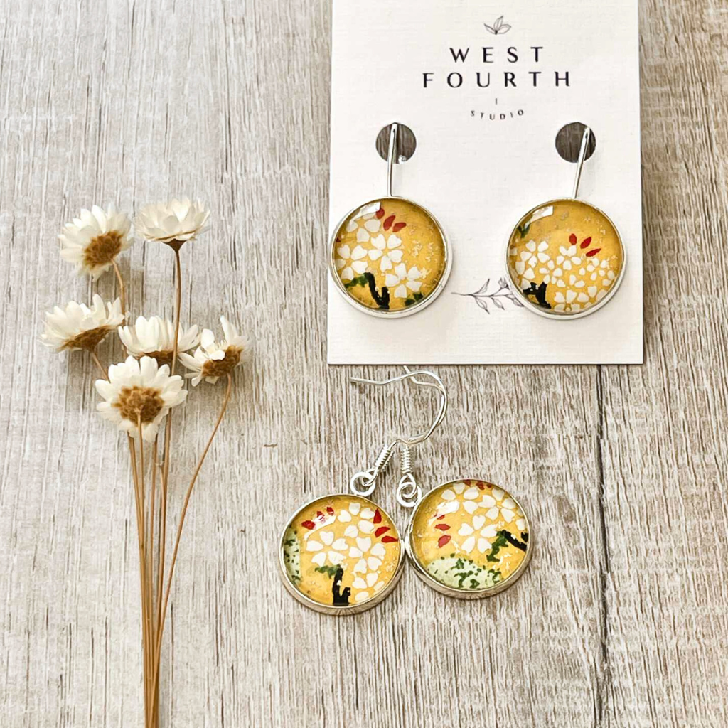 Yellow Earrings Handmade with Paper and Glass