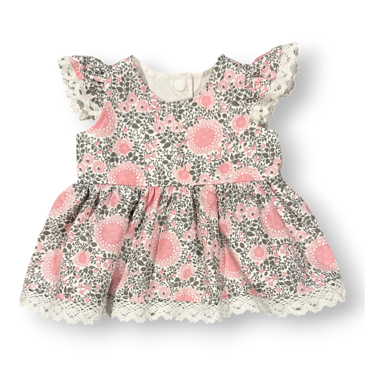 SIZE 000 Baby Dress and Bloomers Set | Pink swirl Flower with cotton Lace